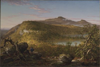 Widok na dwa jeziora i Mountain House, Góry Catskill, poranek autorstwa Thomas Cole