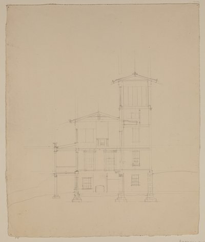 Rysunek proponowanej willi w Catskill, ok. 1801-48 (grafitowy ołówek na białawym papierze tkanym) autorstwa Thomas Cole
