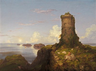 Scena włoskiego wybrzeża ze zrujnowaną wieżą autorstwa Thomas Cole