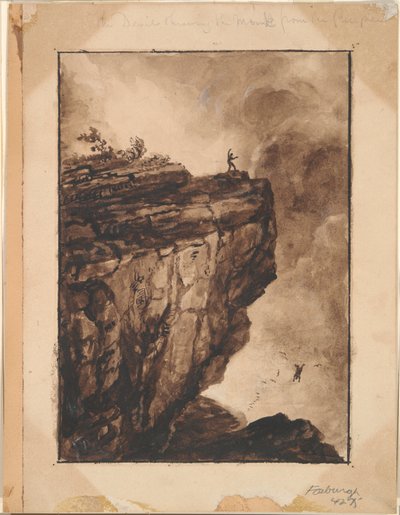 Diabeł wyrzucający mnicha z przepaści autorstwa Thomas Cole