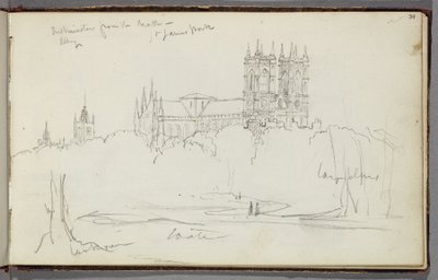 Opactwo Westminster od północy, St. James Park, ok. 1830 (ołówek na papierze) autorstwa Thomas Cole