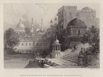 Baoli i pozostałości pałacu Jehanghira, Delhi (kolor lito) autorstwa Thomas Colman (after) Dibdin