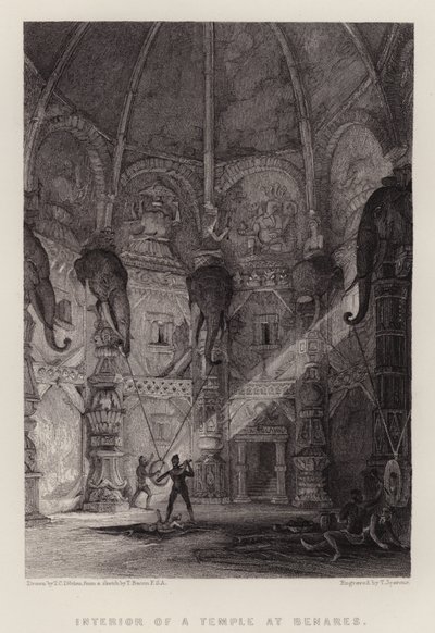 Wnętrze świątyni w Benares (kolor lito) autorstwa Thomas Colman (after) Dibdin