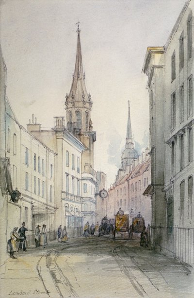Widok wzdłuż Lombard Street, patrząc na wschód, z postaciami i powozami, City of London, 1851 autorstwa Thomas Colman Dibdin