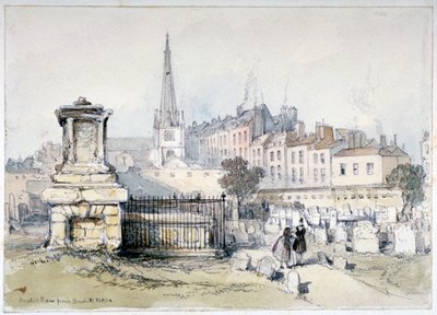 Widok Bunhill Row z Bunhill Fields, Finsbury, Islington, Londyn, c1860. autorstwa Thomas Colman Dibdin
