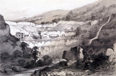 Widok jaskiń, Ajunta, Indie, 1844 autorstwa Thomas Colman Dibdin