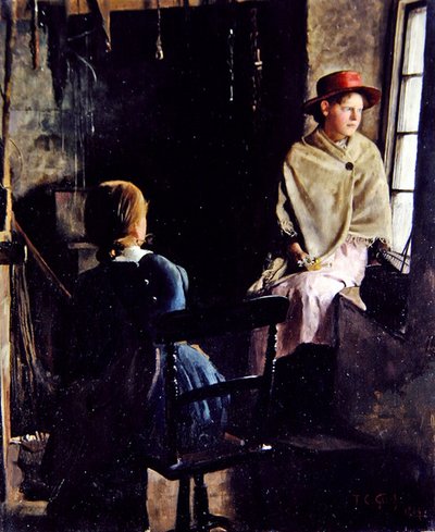 Wnętrze chaty, Newlyn (1884 (olej na płótnie) autorstwa Thomas Cooper Gotch