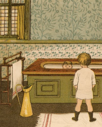 Życie domowe: dziecko kąpie się w łazience autorstwa Thomas Crane