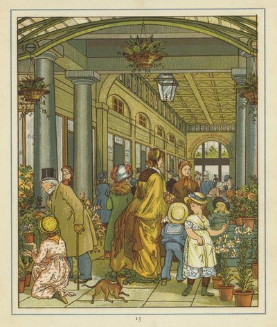 Widok wnętrza ludzi wśród kwiatów na wyprzedaży w Covent Garden autorstwa Thomas Crane