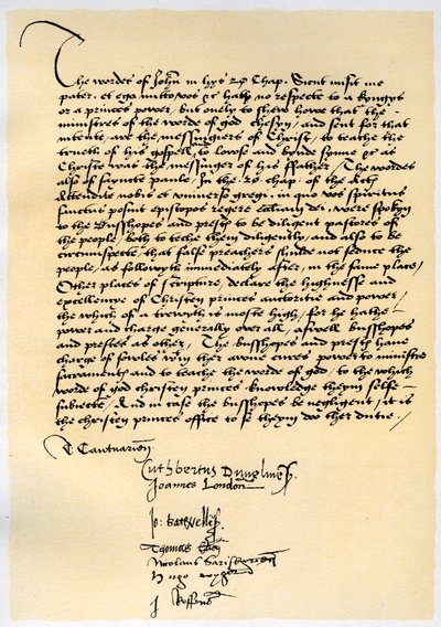 Deklaracja Episkopatu Arcybiskupa Cramera i siedmiu innych biskupów angielskich, ok. 1537. autorstwa Thomas Cranmer