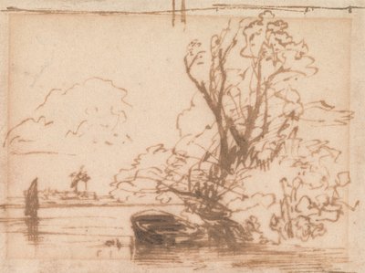 Łódź zacumowana nad brzegiem rzeki autorstwa Thomas Creswick