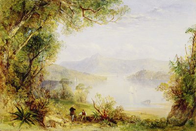 Widok na rzekę Hudson, ok. 1840-1845 (olej na panelu) autorstwa Thomas Creswick
