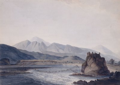 Most linowy, Srinagar, Garhwal, Uttar Pradesh, autorstwa Thomas Daniell