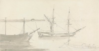 Dwa zacumowane statki i łódź rybacka autorstwa Thomas Daniell