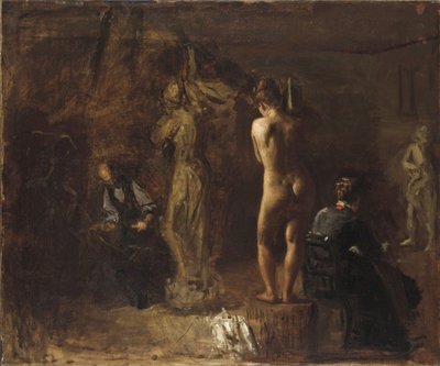 William Rush rzeźbi swoją alegoryczną figurę rzeki Schuylkill, 1876 (olej na płótnie osadzony na płycie kompozycyjnej) autorstwa Thomas Eakins