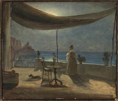 Taras w Amalfi w świetle księżyca, ok. 1834 r. (olej na papierze zamontowany na płycie) autorstwa Thomas Fearnley