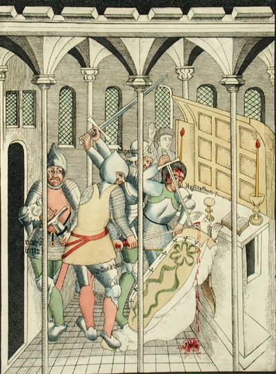 Zabójstwo św. Tomasza Becketa (ok. 1118-70) w Canterbury, z kaplicy Trójcy Świętej w Stratford Upon Avon autorstwa Thomas Fisher Hoxton