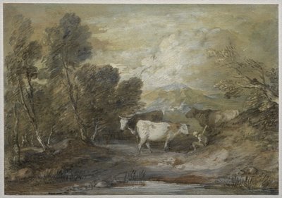 Pasterz z trzema krowami przy wyżynnej sadzawce autorstwa Thomas Gainsborough