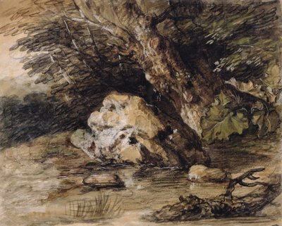 Pagórkowaty krajobraz z postaciami zbliżającymi się do mostu, ok. 1763 (wc i gwasz na papierze) autorstwa Thomas Gainsborough