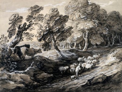 Pasterz pędzący stado owiec przez las autorstwa Thomas Gainsborough