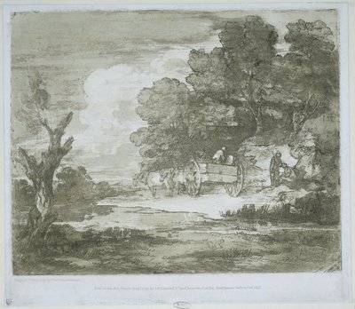Krajobraz z wozem ciągniętym przez konie wzdłuż nabrzeża i skraju lasu autorstwa Thomas Gainsborough
