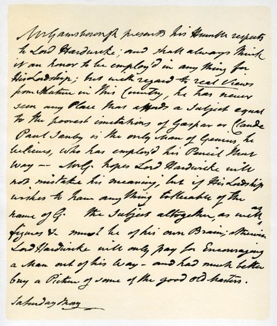 List Thomasa Gainsborough do Lorda Hardwicke