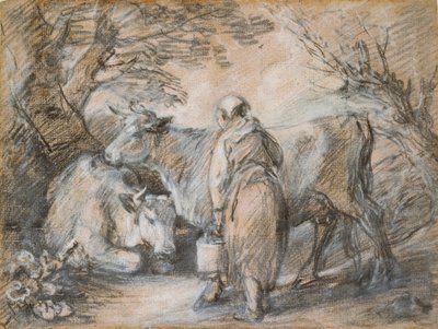 Dojarka z dwiema krowami, połowa XVIII wieku autorstwa Thomas Gainsborough