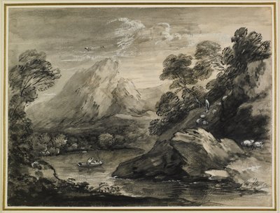 Górzysty krajobraz z łodzią na jeziorze, 1777-80 autorstwa Thomas Gainsborough