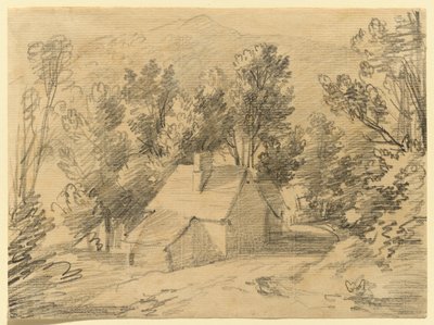Studium domu i szopy w zalesionej dolinie autorstwa Thomas Gainsborough