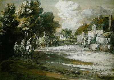 Podróżni przechodzący przez wioskę (czarno-biała kreda na papierze) autorstwa Thomas Gainsborough