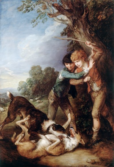 Dwóch pasterzy z walczącymi psami (olej na płótnie) autorstwa Thomas Gainsborough