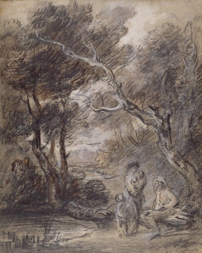 Zalesiony pejzaż z figurami, ok. 1788 (kreda, wash i gwasz na papierze) autorstwa Thomas Gainsborough