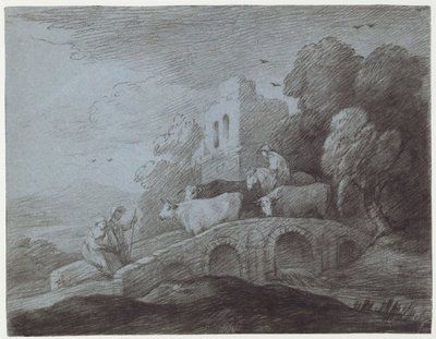 Zalesiony krajobraz z pasterzem prowadzącym bydło (akwaforta na papierze) autorstwa Thomas Gainsborough