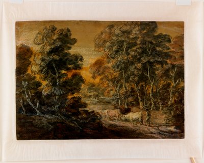 Zalesiony pejzaż z pasterzem i bydłem, ok. 1770 (czarna i biała kreda, lakierowana) autorstwa Thomas Gainsborough