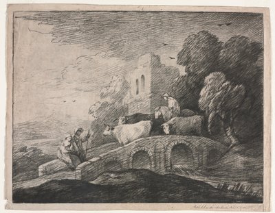 Zalesiony krajobraz z pasterzami prowadzącymi bydło autorstwa Thomas Gainsborough