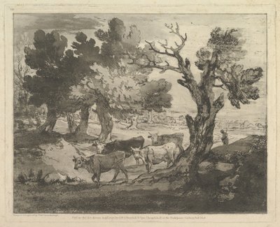 Zalesiony krajobraz z pasterzami i krowami, 1 sierpnia 1797. autorstwa Thomas Gainsborough