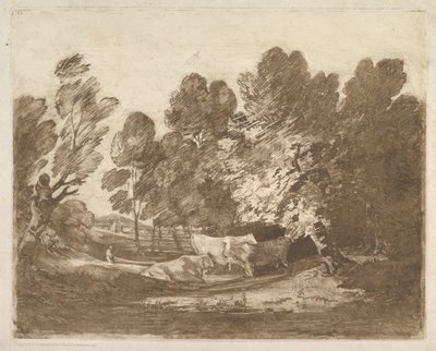 Zalesiony krajobraz z pasterzami i krowami, 1 sierpnia 1797. autorstwa Thomas Gainsborough