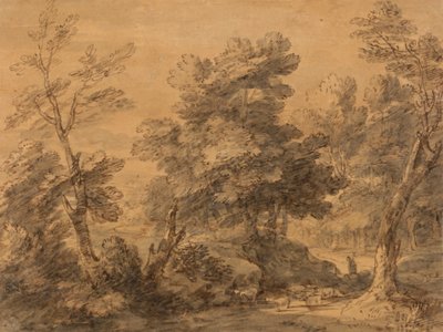 Zalesiony krajobraz z pasterzem i owcami autorstwa Thomas Gainsborough