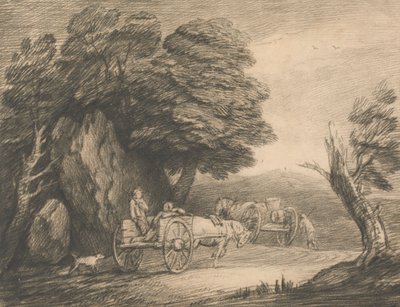 Zalesiony krajobraz z dwoma wiejskimi furami i postaciami autorstwa Thomas Gainsborough