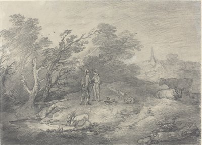 Lasy w pobliżu wioski z łapaczami królików i ich chartami autorstwa Thomas Gainsborough