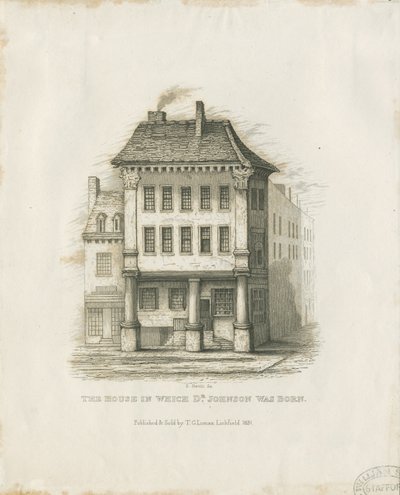 Lichfield - Miejsce urodzenia dr Johnsona: grawerowanie (winietowane), nd [c 1831] (druk) autorstwa Thomas George Lomax
