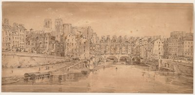 Wybór dwudziestu najbardziej malowniczych widoków w Paryżu: Widok na Pont St. Michel, zaczerpnięty z Pont Neuf autorstwa Thomas Girtin