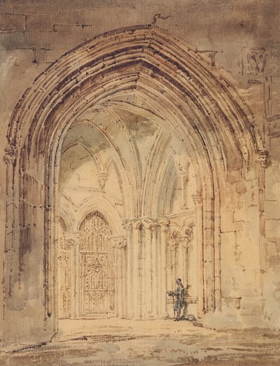 Katedra św. Albana, Hertfordshire, ok. 1797 (toaleta, długopis i brązowy tusz na papierze) autorstwa Thomas Girtin