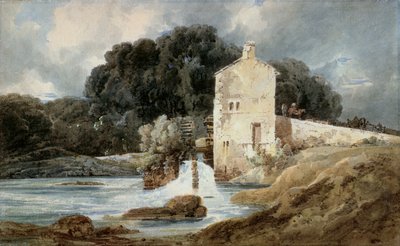 The Abbey Mill, Knaresborough, ok.1801 (akwarela z body na graficie na papierze wykładanym) autorstwa Thomas Girtin
