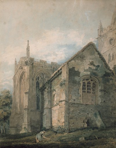 The Ancient Charnel House, Holy Trinity Church, Stratford-upon-Avon (akwarela nad oznaczeniami w kolorze grafitowym, dotknięta trzcinowym piórem) autorstwa Thomas Girtin