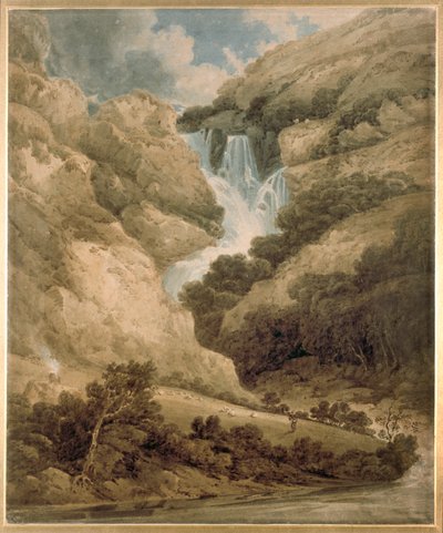 Wąwóz Wathenlath z wodospadami Lodore, Derwentwater, c1801 autorstwa Thomas Girtin