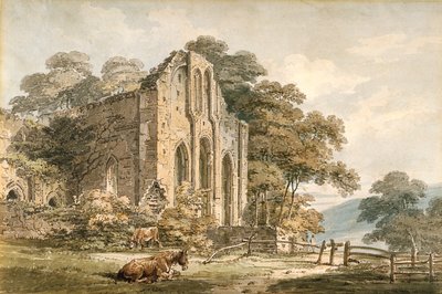 Opactwo Valle Crucis, Denbighshire, Północna Walia (akwarela na ołówku na białym tkanym papierze) autorstwa Thomas Girtin