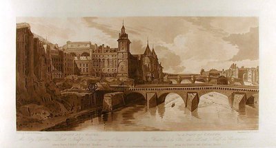 Widok na Pont au Change, Teatr Miejski, Pont Neuf, więzienie Conciergerie itd., widziany z Pont Notre-Dame autorstwa Thomas Girtin