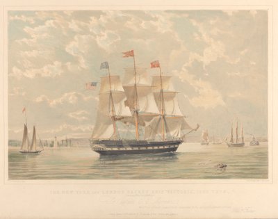 Statek New York and London Packet Victoria (wpływający do portu w Nowym Jorku), ok. 1839-44 (litografia, kolorowana) autorstwa Thomas Goldsworth Dutton
