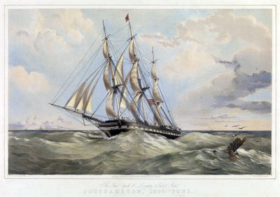 Żaglowiec linii New York (Stany Zjednoczone) Londyn (Anglia), Southampton (pojemność 1600 ton). Kolorowa litografia autorstwa Thomasa Goldswortha Duttona (1819-1891) autorstwa Thomas Goldsworth Dutton